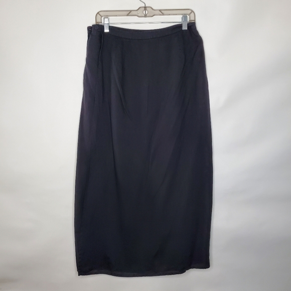 Eileen Fisher Irish Linen Wrap Skirt Size M Maxi Length Black Classic Career - Picture 7 of 13